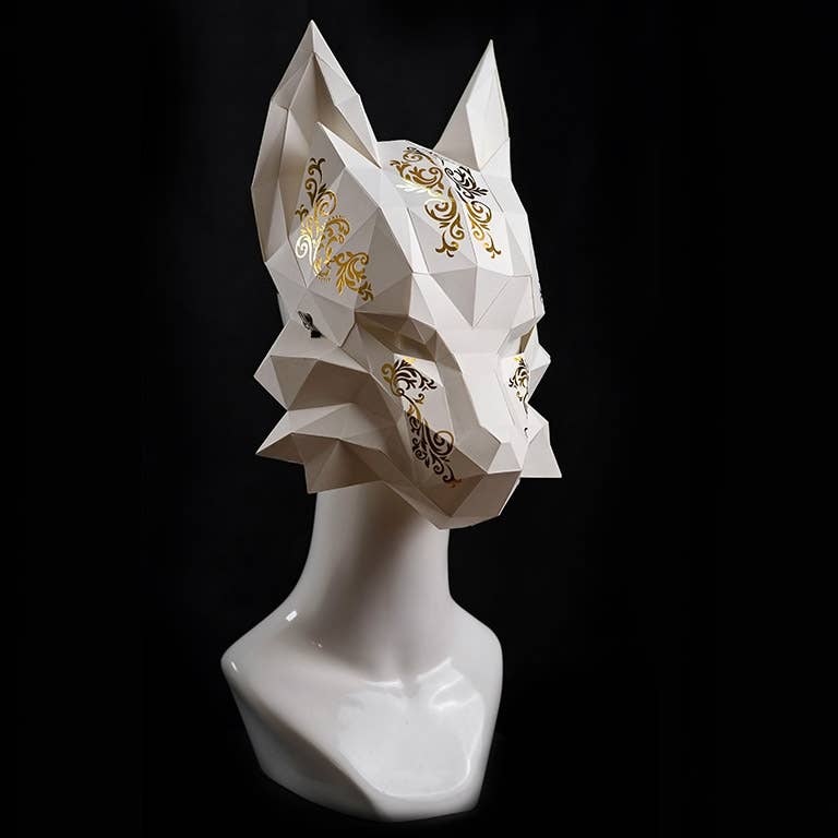 Futuristic Fox Origami Mask - White