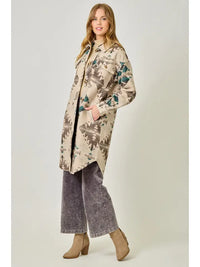 Fringe Placket Aztec Long Jacket