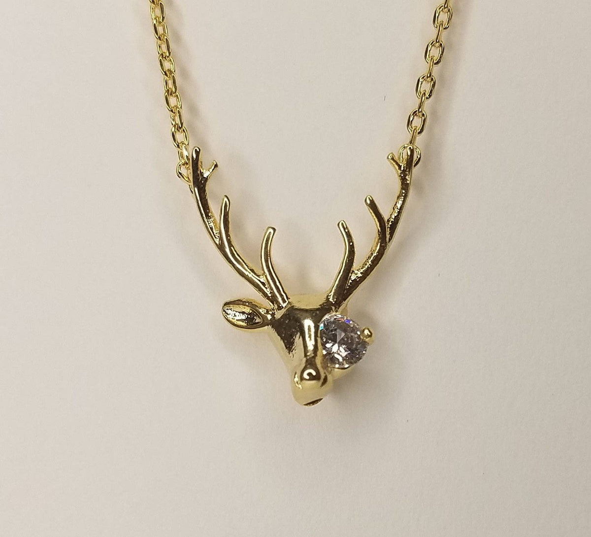 Gold Deer Head Stone Necklace
