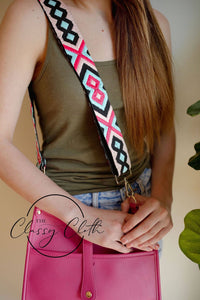 Crossbody Guitar Strap - Hot Pink Black Aqua Geo RTS