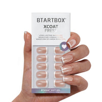 Chrome French Tip Press On Nails- BTARTBOX Square Fake Nails: Evening Attire