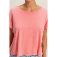 Acid Washed Cross Detail Open Back Top: TAFFY PINK