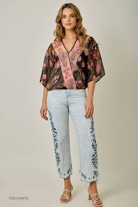 Printed Front Wrap Kimono Top