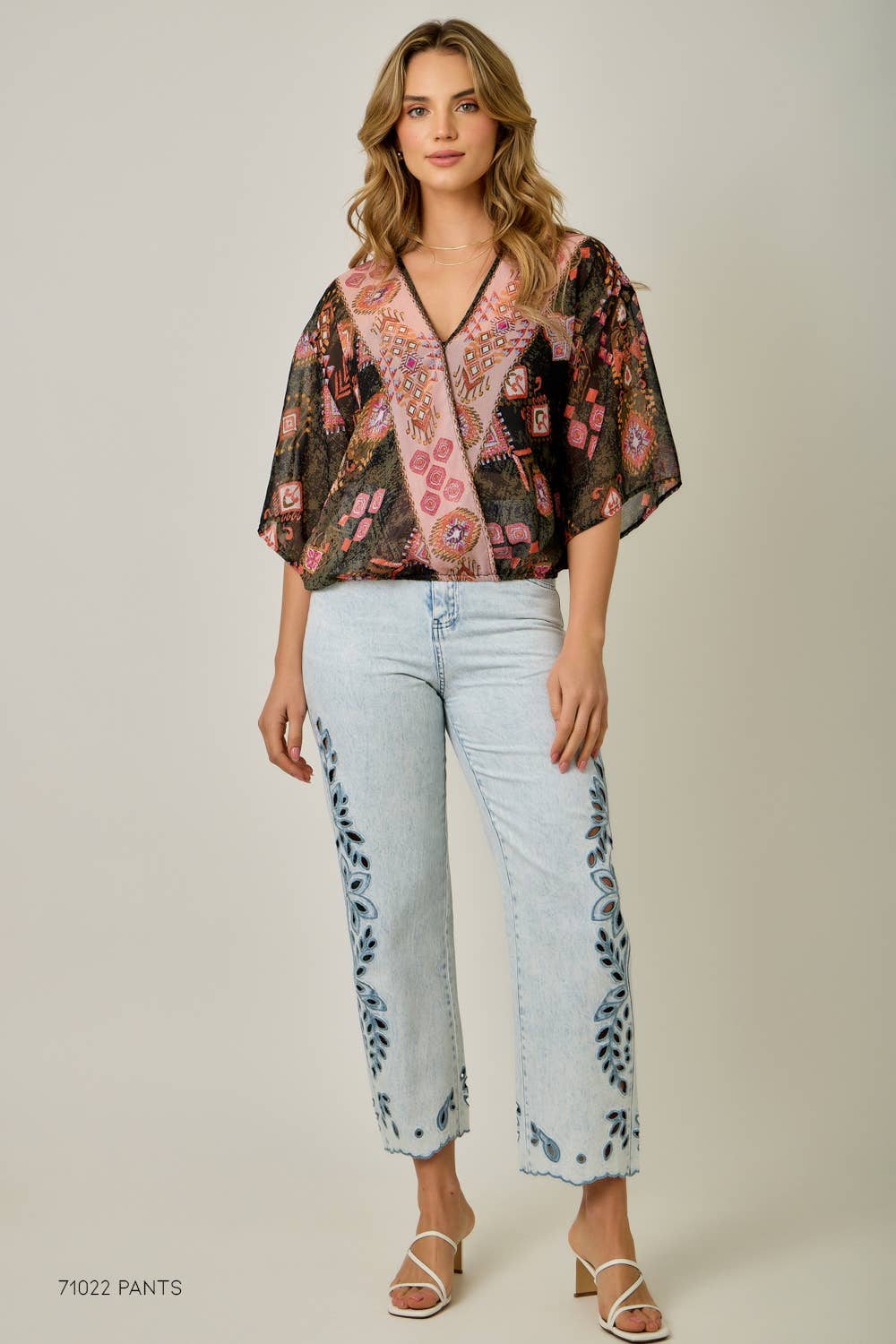 Printed Front Wrap Kimono Top