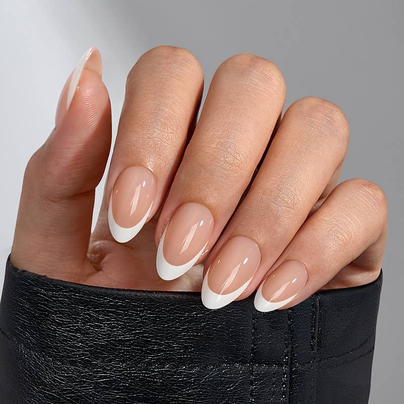 Short Oval French Tip Nails Press On - 30 Stick On Nails Kit: Espresso Leopard
