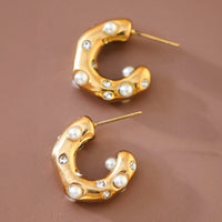 C Hoop Pearl Earrings