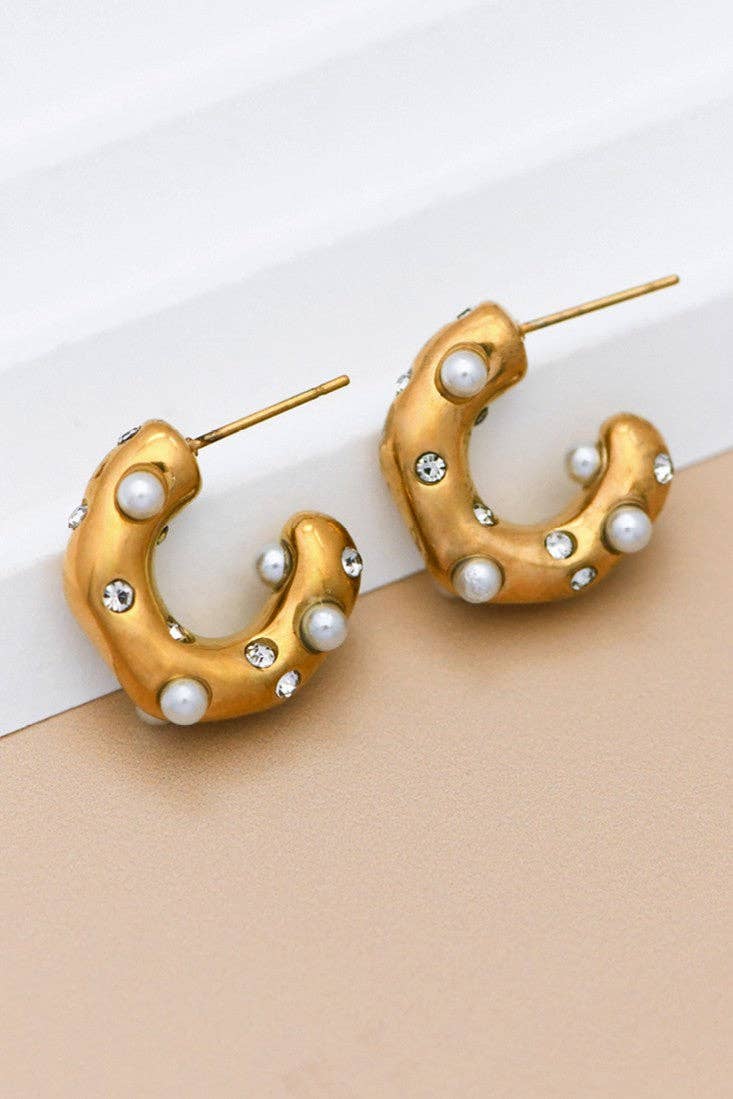 C Hoop Pearl Earrings