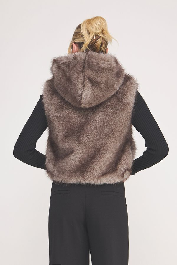 Faux Fur Hoodie Zip-Up Vest