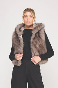Faux Fur Hoodie Zip-Up Vest