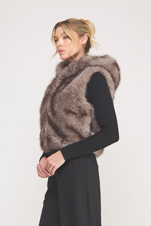 Faux Fur Hoodie Zip-Up Vest