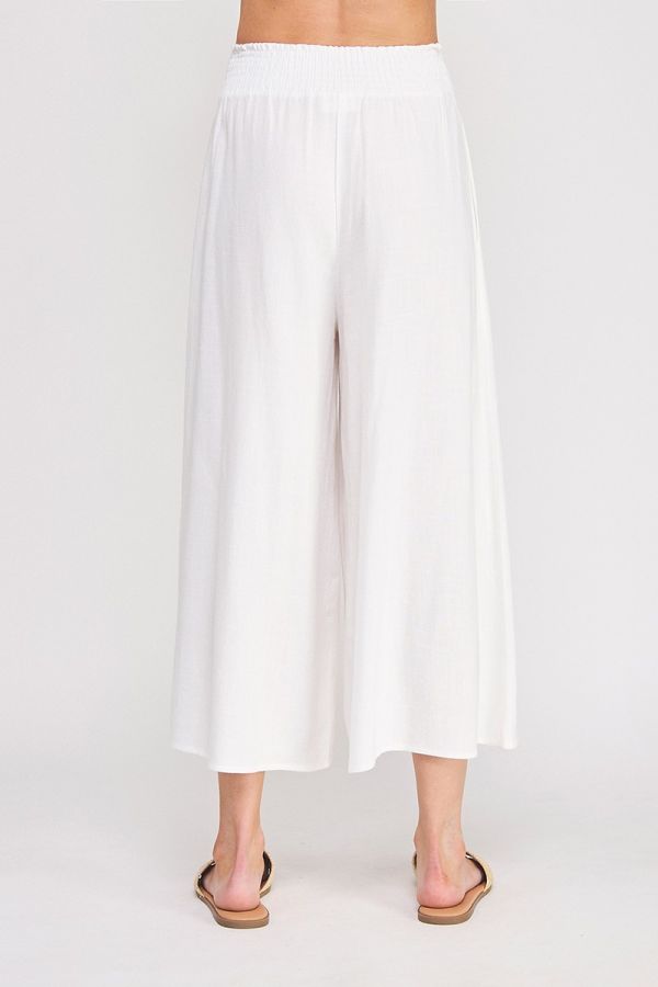 Soft linen smocked tie waist flowy capri
