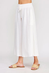 Soft linen smocked tie waist flowy capri