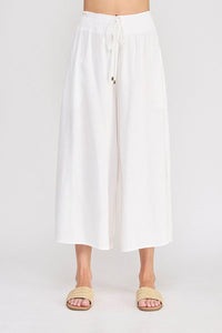 Soft linen smocked tie waist flowy capri