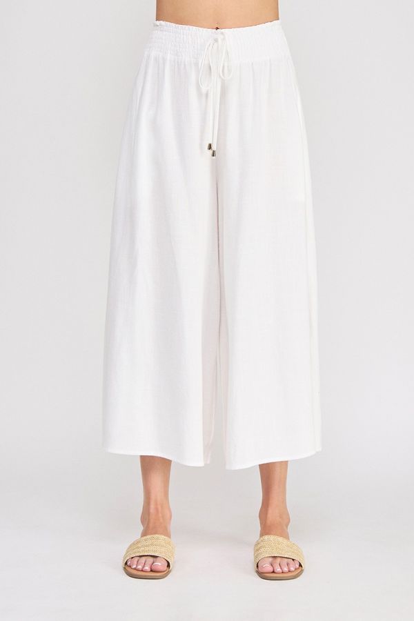 Soft linen smocked tie waist flowy capri