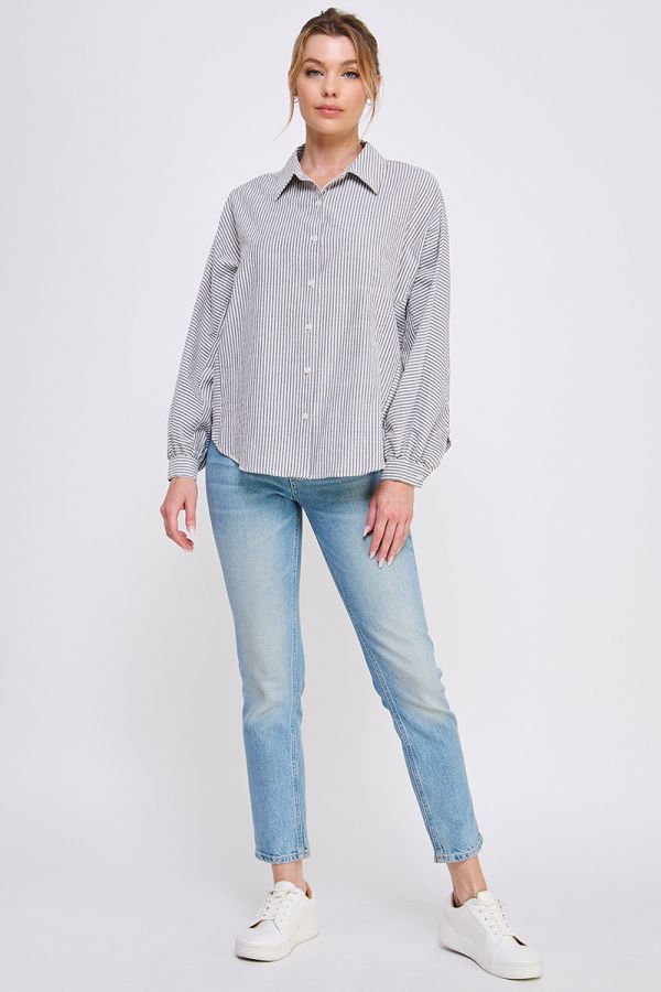 Striped Dolman Button Front Shirt