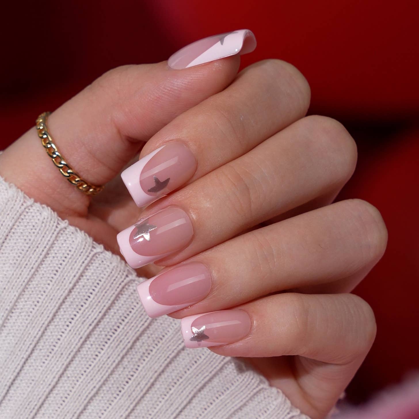 French Tip Press On Nails- Almond 3D Red Lips Valentine Nail: Date Night