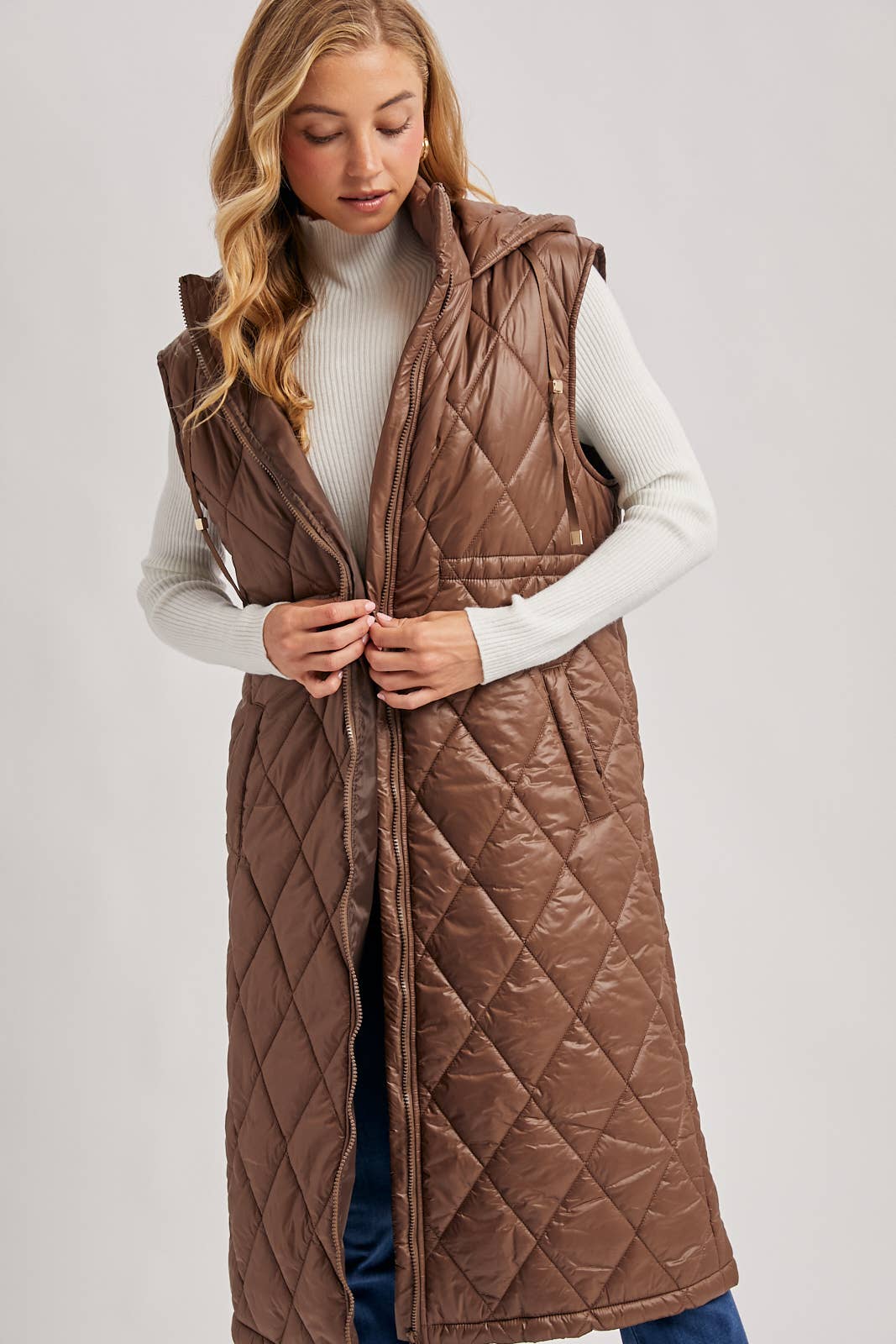 Diamond Quilt Puffer Long Line Vest