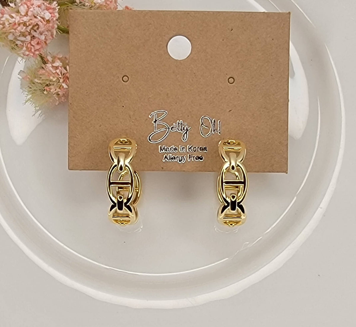 Gold Chain Style Hoops Earrings