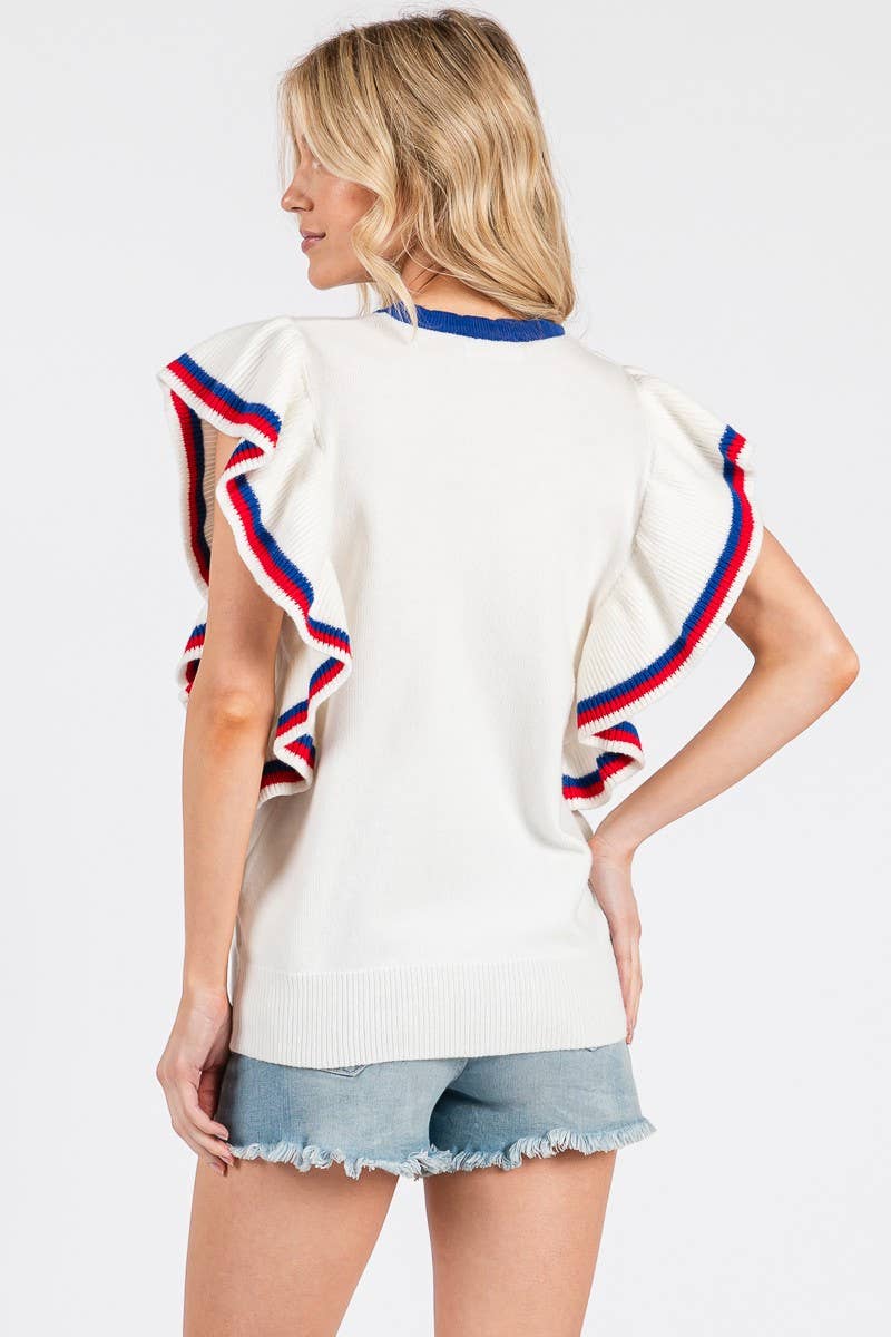 American Sweater with Ruffle Sleeve