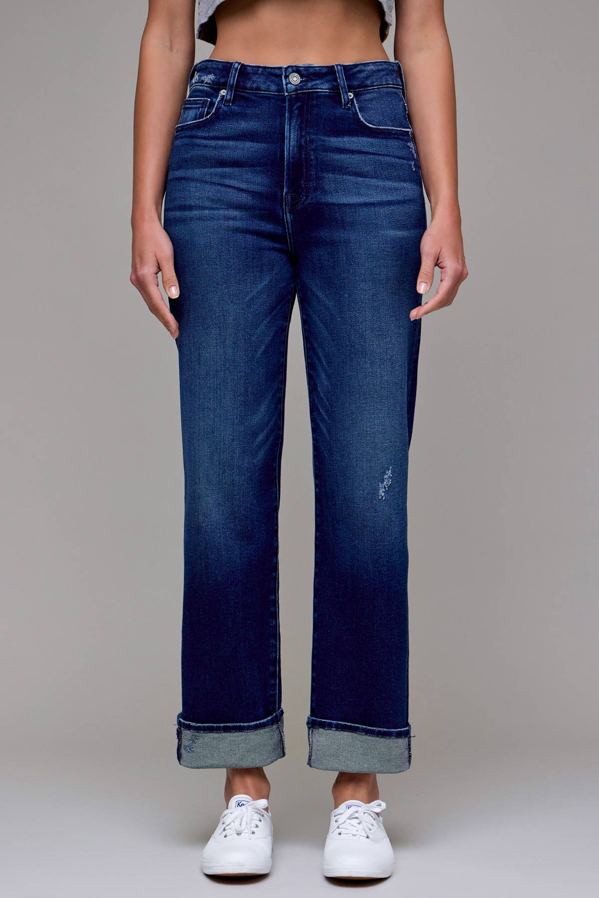 Dark Wash Cuffed  31" Inseam Straight Jean: