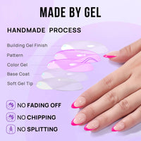 Pink French Tip Press On Nails - Short Almond Gel Fake Nails: Summer Berry