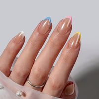Chrome French Tip Press On Nails- BTARTBOX Square Fake Nails: Evening Attire