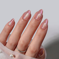 Chrome French Tip Press On Nails- BTARTBOX Square Fake Nails: Evening Attire