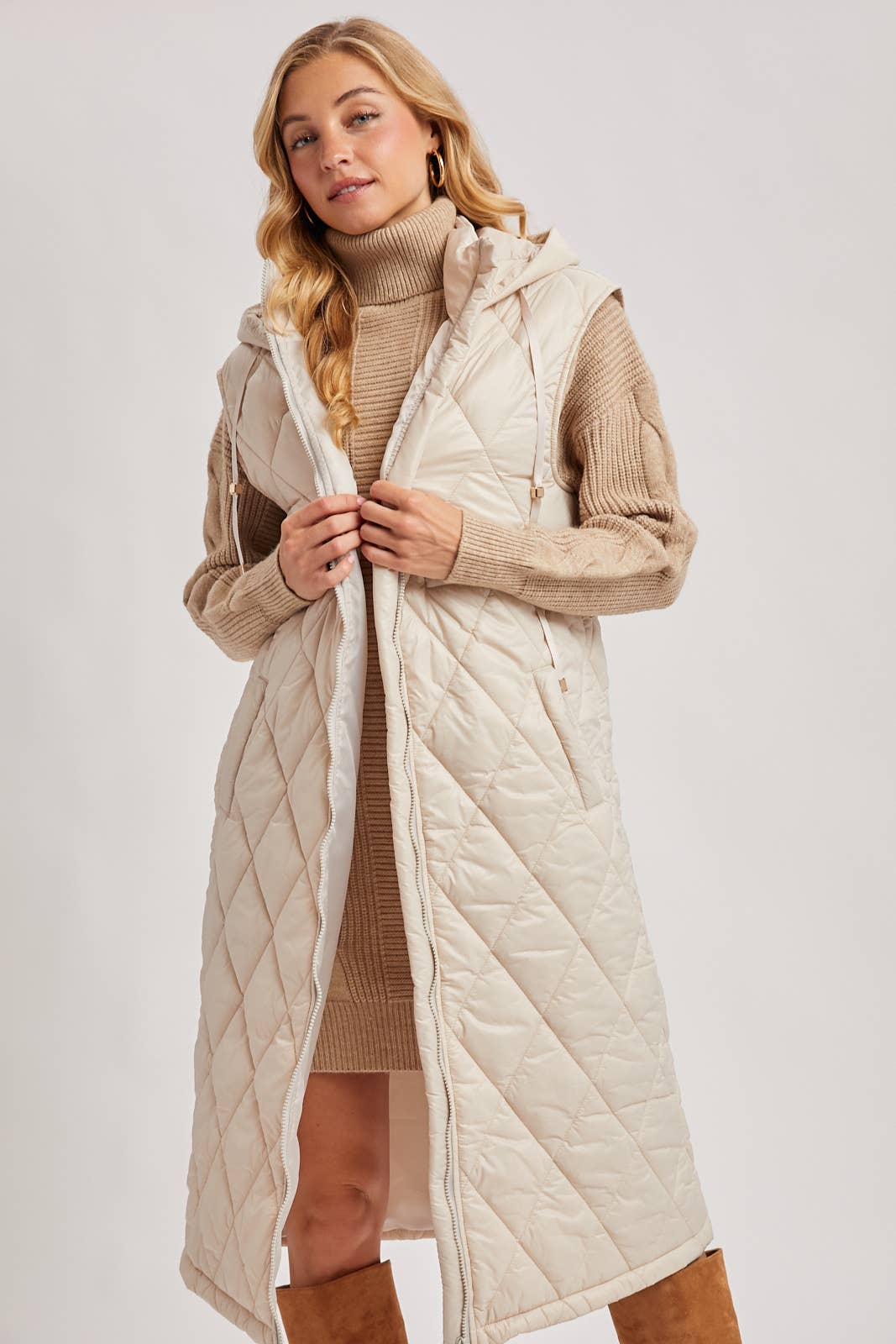 Diamond Quilt Puffer Long Line Vest