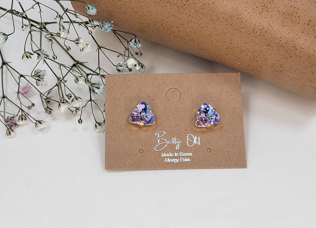 Rhinestone Post Earrings Purple Iridescent