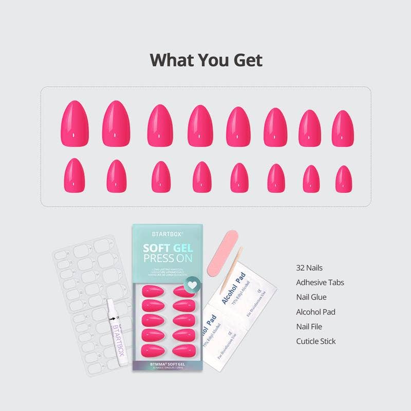 Power Pink Press-On Nails | Short Almond Soft Gel Nails