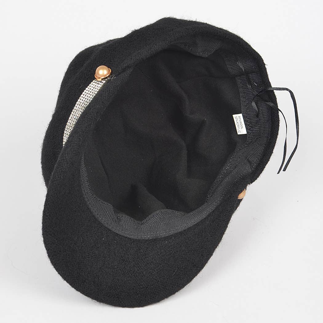 One Rhinestone Line Fashion Cap: BK