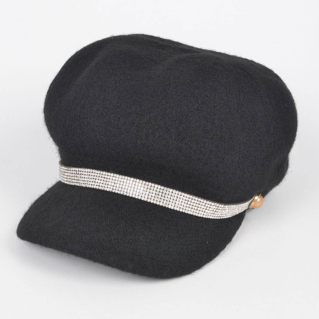 One Rhinestone Line Fashion Cap: BK