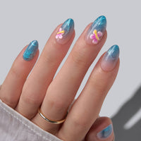 Summer Beach Blue Fake Nails-3D Starfish Shell French Design: Dotted Overalls