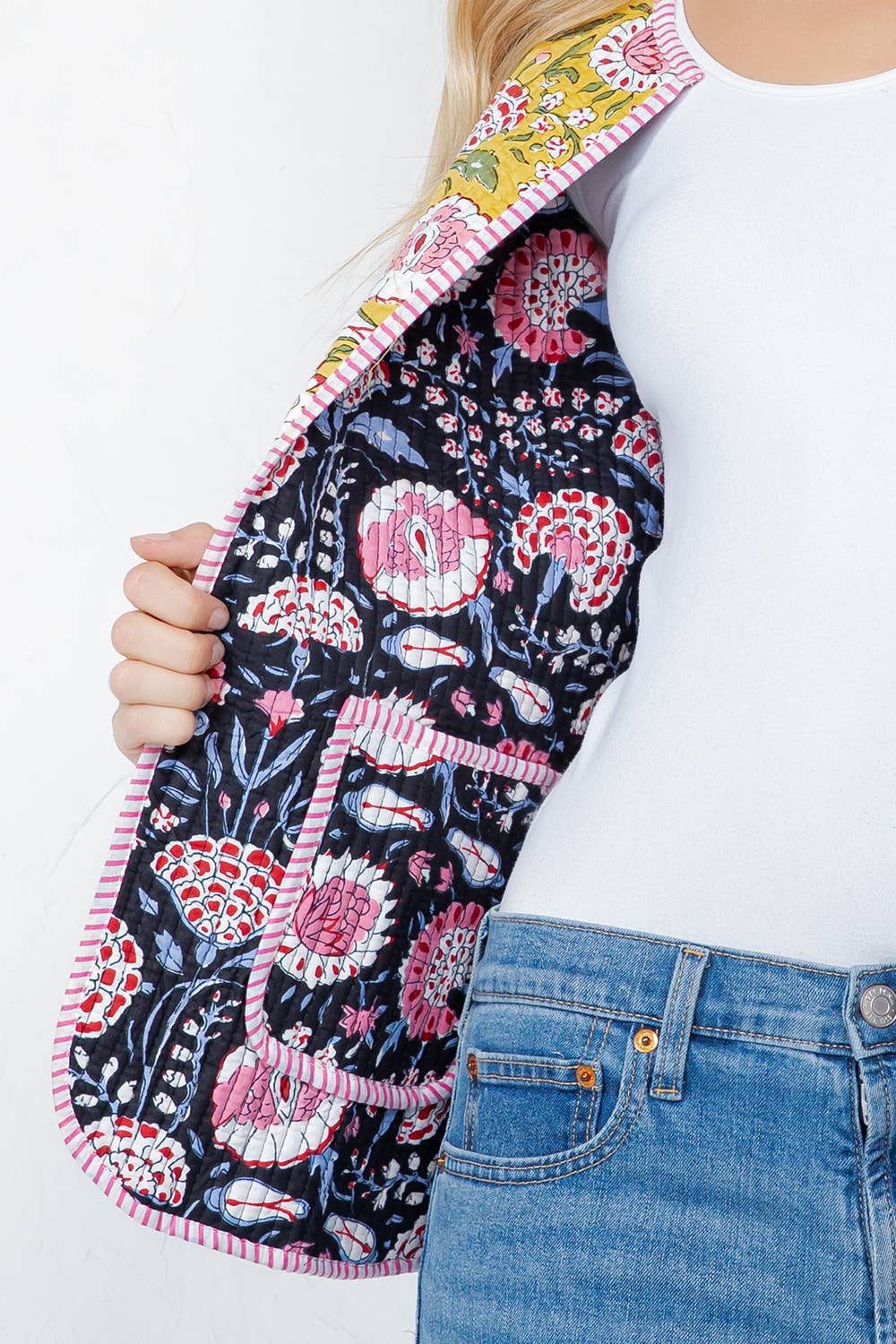 Floral Print Quilted Cotton Jacket