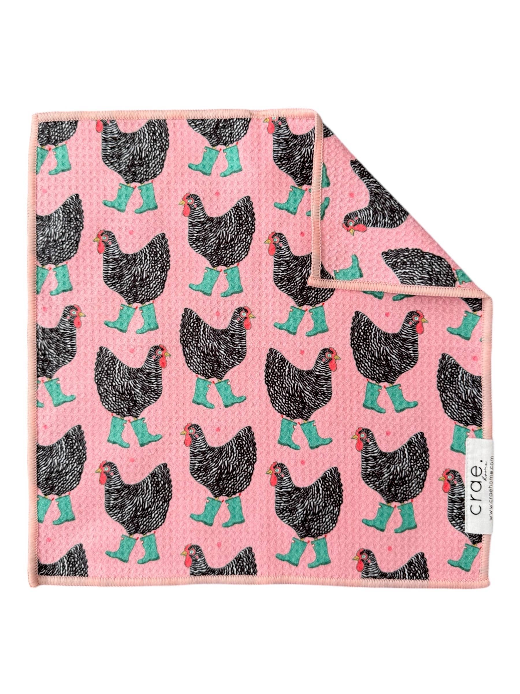Chick In Boots: Double-Sided Washcloth: Pink / 12x12 in