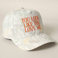 You Look Like You Love Me Embroidery Camo Cap: BEIGE CAMO-BEIGE / ONE SIZE