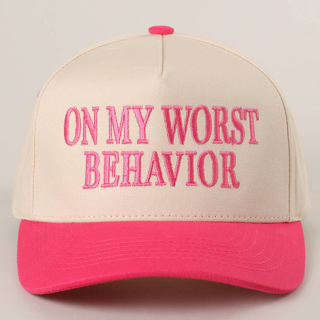ON MY WORST BEHAVIOR Embroidered Trucker Hat: DENIM / One Size