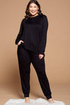 Plus Size French Terry Hoodie and Jogger Set: 1XL / Black