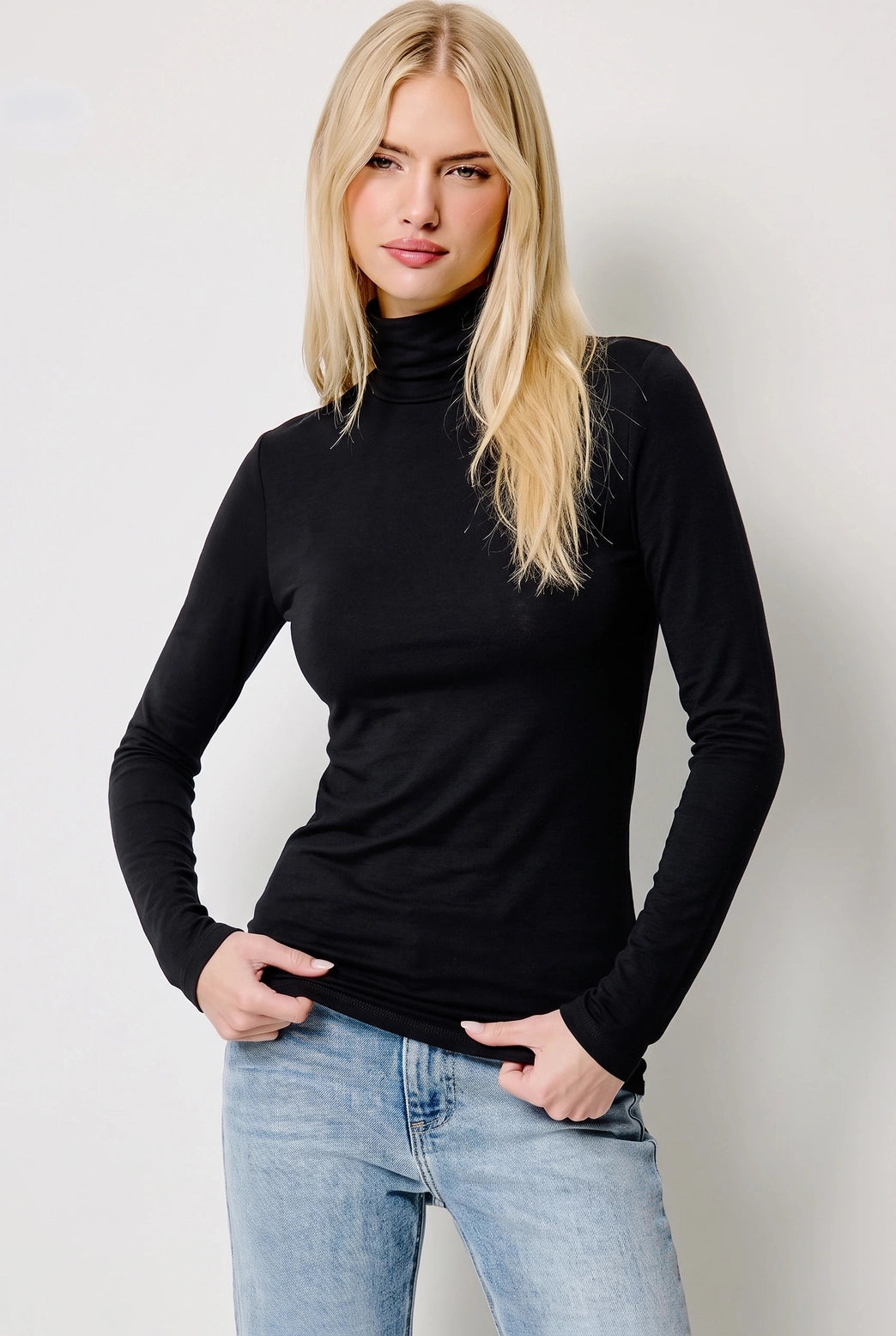 Turtleneck Long Sleeve Fitted Tissue Tee