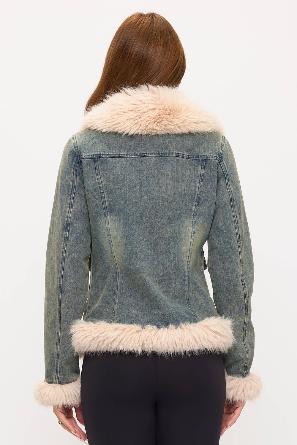 Vintage Chic Faux Fur Trim Denim Jacket