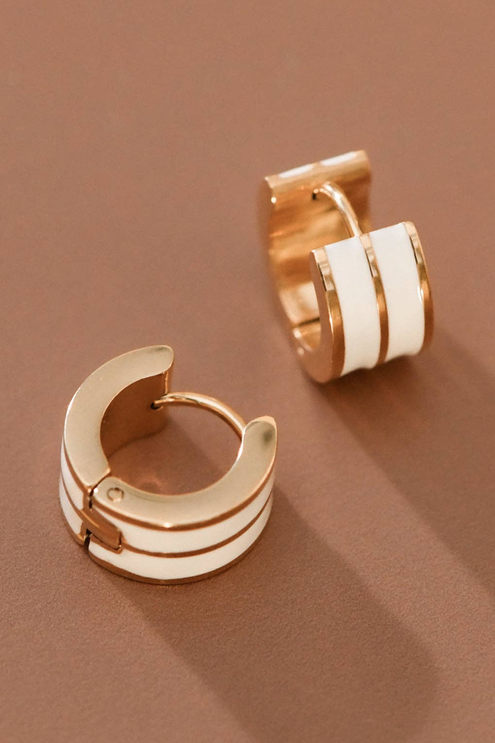White and Gold Enamel Huggies