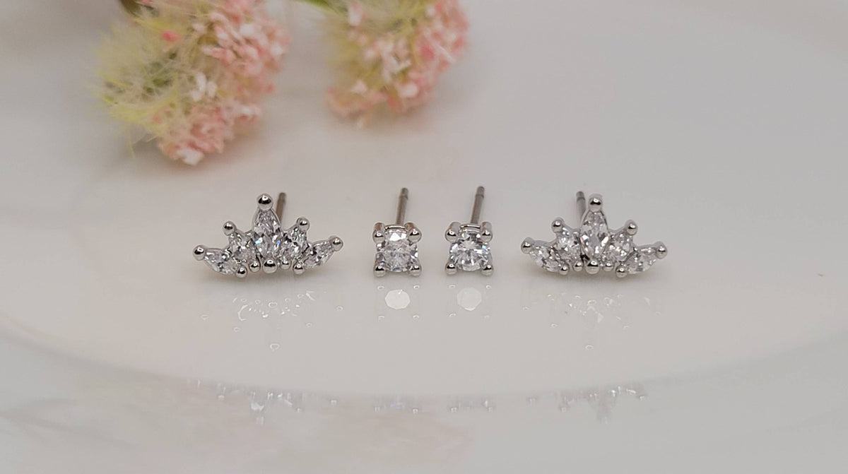 Silver Two Pair Set Studs