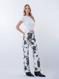 HIGH RISE FULL LENGTH COW PRINT WIDE JEANS