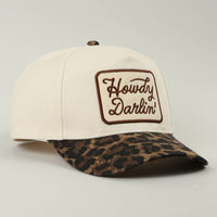 Howdy Darlin' Embroidered Leopard Brim Trucker Hat: BEIGE / ONE SIZE