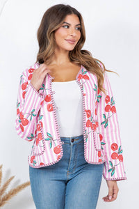 Cherry Print Reversible Quilted Cotton Jacket: S