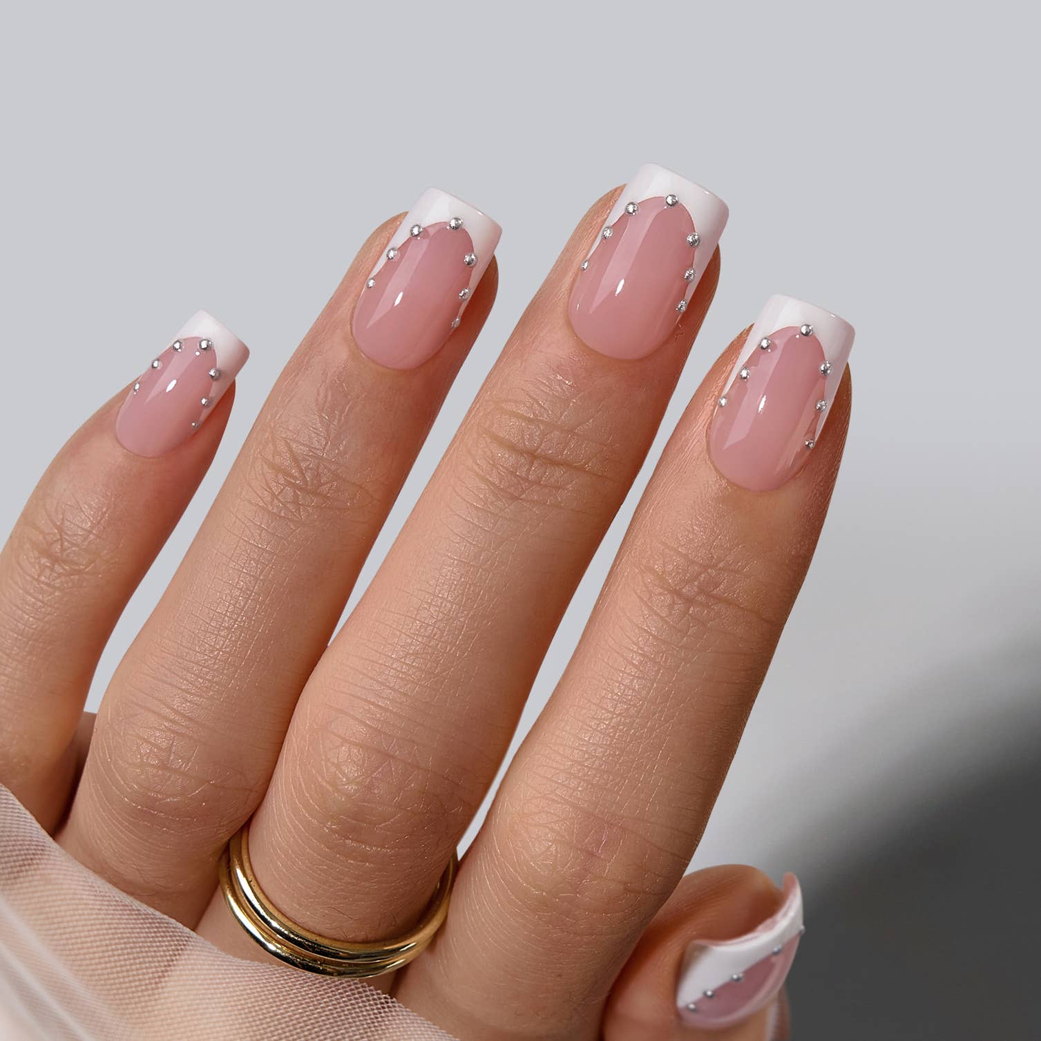 Short Square French Tip Nails - Wedding Press On Nails Bulk: Pinky Swear