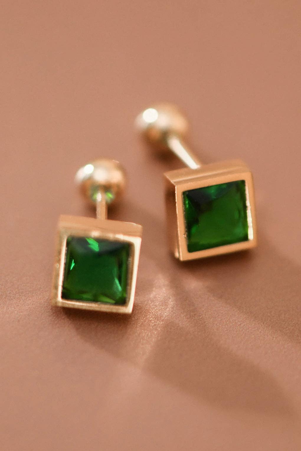 18K Gold Plated Stainless Steel Green Crystal Studs