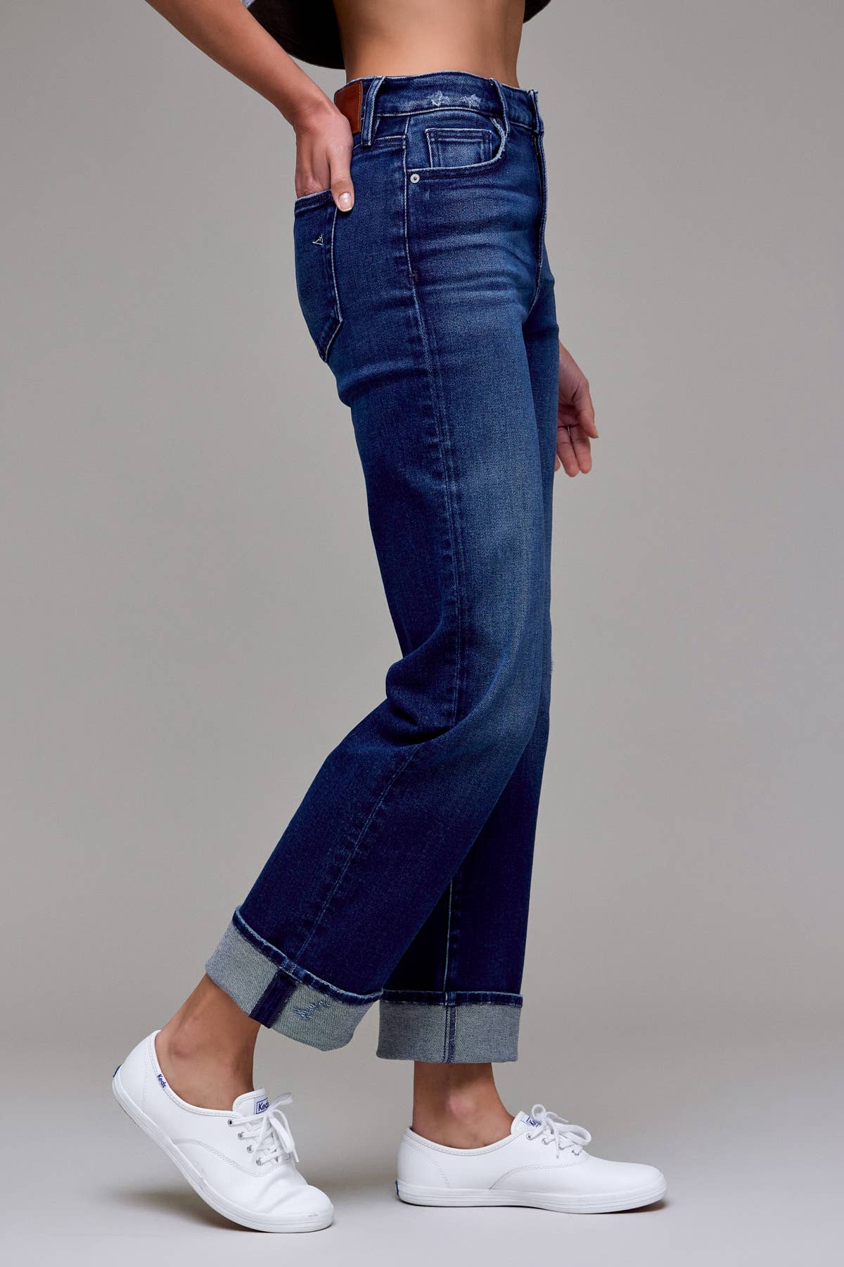Dark Wash Cuffed  31" Inseam Straight Jean:
