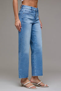 Ella Medium Wash Mid Rise Stretch Cropped Classic Straight