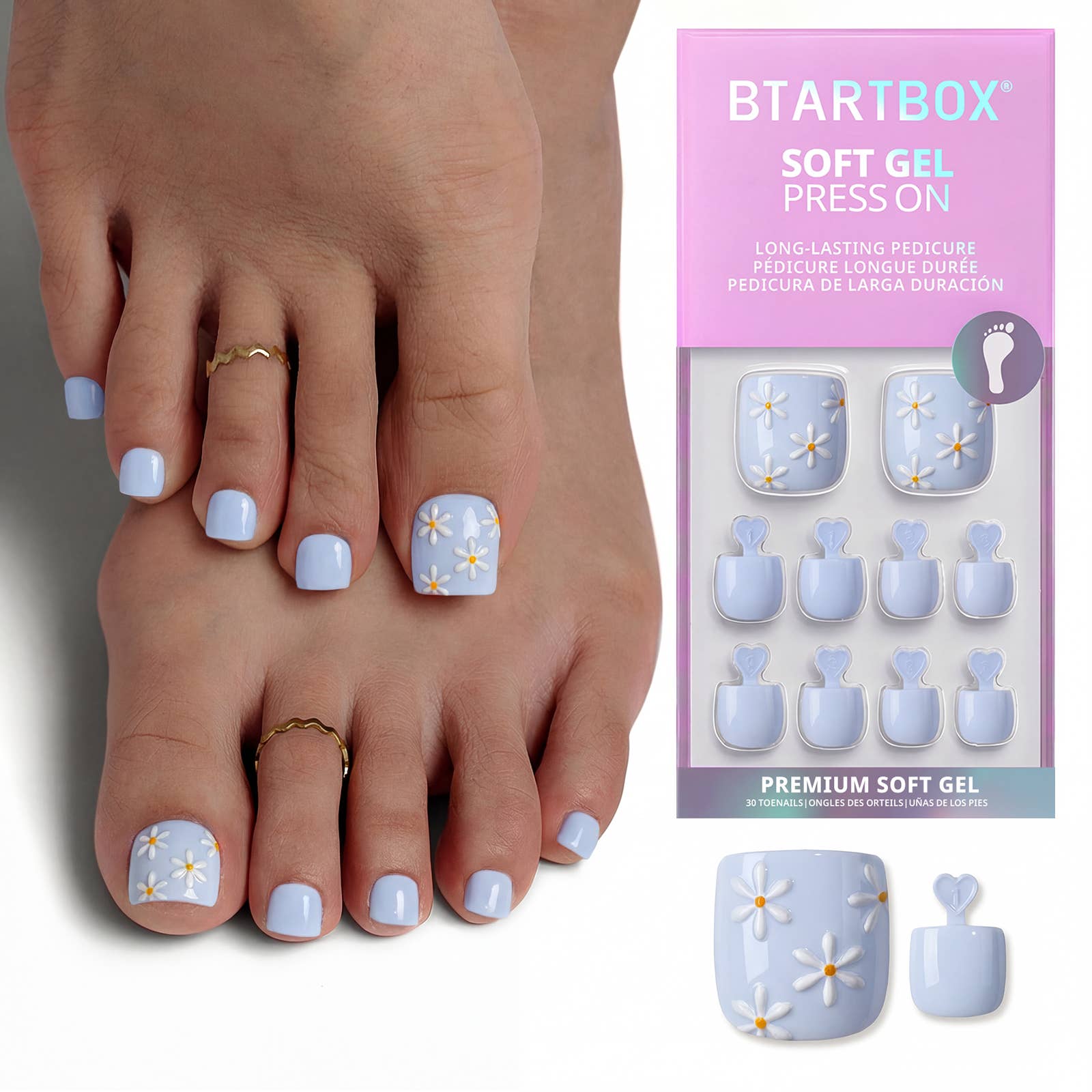 Yellow French Press On Nails - Short Square Nails Wholesale: Meadow Daisy
